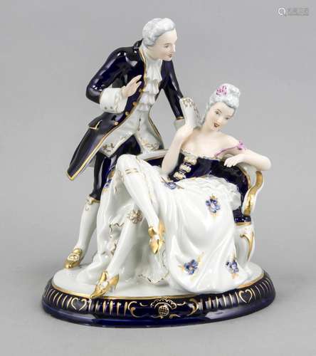 Group of figures, Royal Dux, Czechoslovakia, 20th century, elegant lady wit