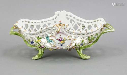 Basket, probably Meissen, 19th century, openwork wall, lateral handles in t