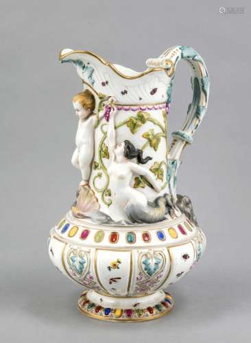 Historicism pitcher, KPM Berlin, 19th century, heavily reliefed wall with s