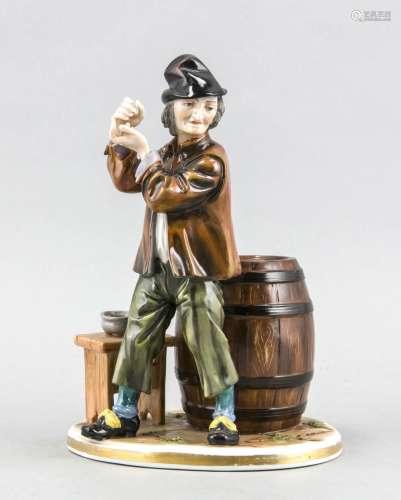 Birdcatcher in front of a barrel, Ludwigsburg, 18th c., Polychrome painted,