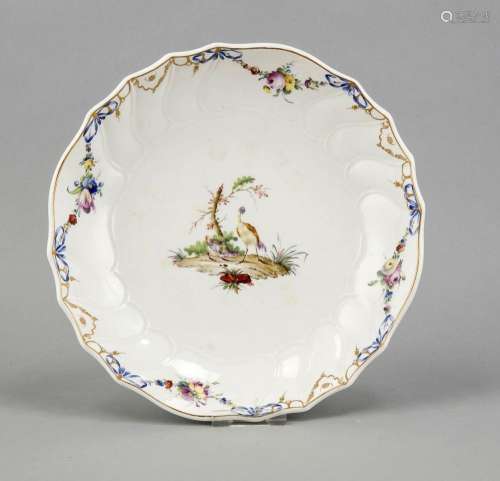 Round bowl, The Hague, Holland, around 1780, blue stork mark, curved edge,