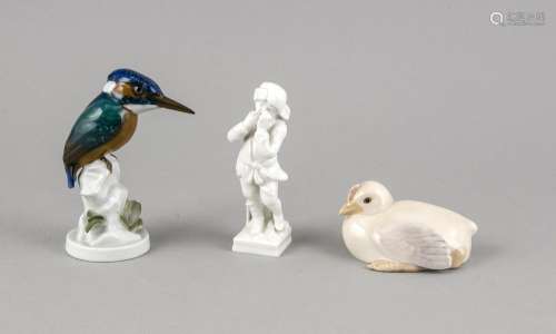 3 Figuren von Rosenthal, ein Eisvogel, um 1960, Schnabel minimal rest., H.