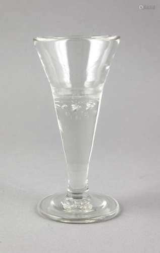 Schnapps glass, 18th century, round base, conical body, clear glass with 7