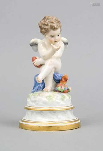 Large figure, Meissen, Knauf swords around 1890, 1st quality, sitting cupid