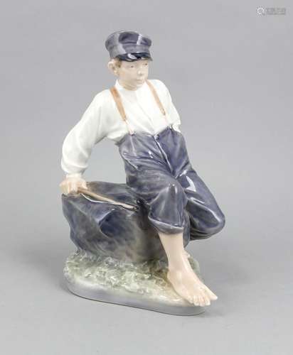 Boy sitting on a stone, Royal Copenhagen, Denmark, mark 1975-79, 2nd qualit