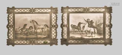 Two lithophanie plaques, Plaue, Thuringia, 20th century, white, horse group