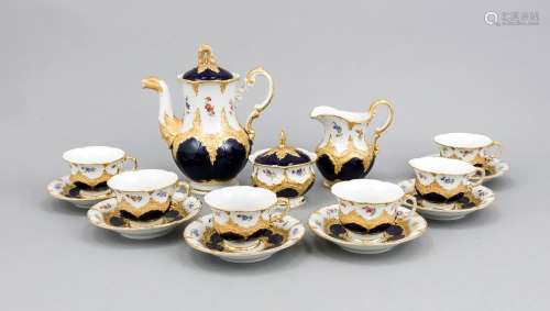 Mocha-pageantry service for 6 persons, 15 pcs., Meissen, brand after 1934,