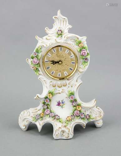 Chimney clock, Sitzendorf, Thuringia, 20th century, curved Rococo case, set