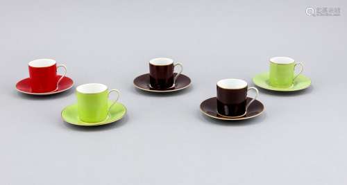 Five espresso cups with saucers, Rosenthal, stamp after 1957, color fonds,