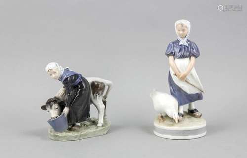 Two peasant figures, Royal Copenhagen, Denmark, maid with calves, 1963, 1st