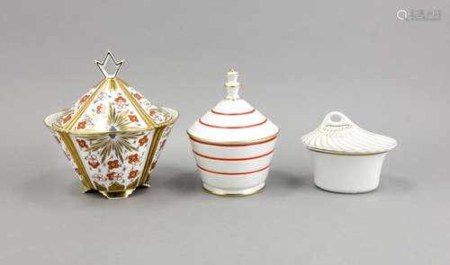 Three lidded boxes, Art Deco box, Hutschenreuther, Selb-Bavaria, brand 1920