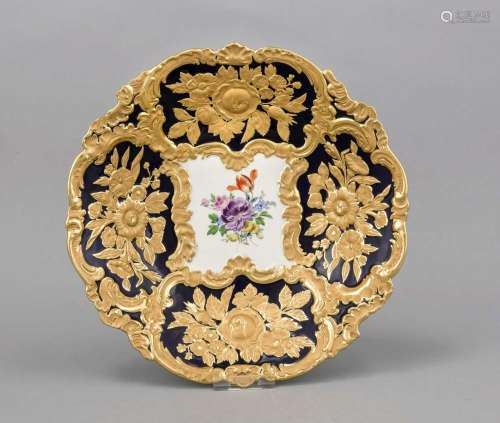 Splendor bowl, Meissen, after 1950, 1st choice, polychrome flower painting