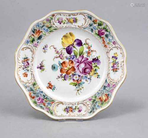 Plate, Potschappel, Dresden, 20th cent., richly openworked border, polychro