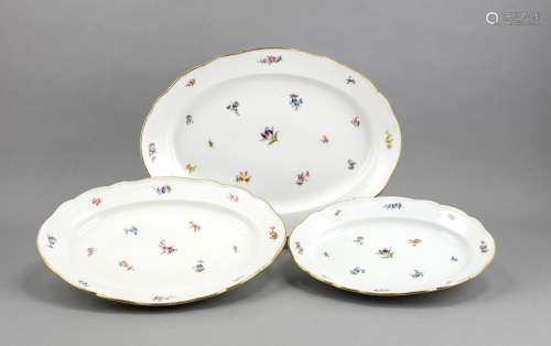 Three oval plates, Meissen, marks 1850-1924, 1st quality, form New Cut, pol