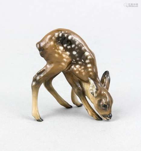 Browsing deer, Rosenthal, 1930s, naturalist, painted in underglaze colors,