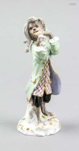Flute player from the monkey band, Meissen, brand 1850-1924, 1st choice, de