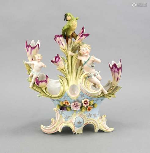 Table centerpiece, 20th century, lushly designed basket with floating putti