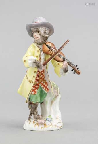 Monkey as a violinist, Meissen, mark after 1934, 1st quality. Figurine from