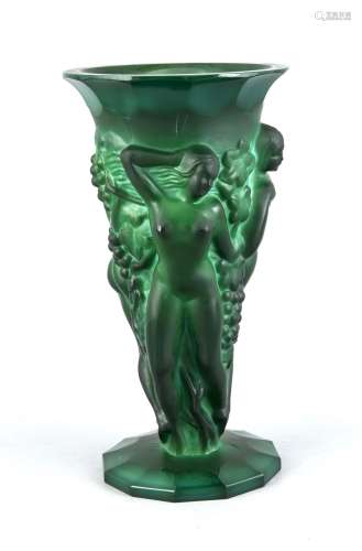 Malachite glass vase, Bohemia, 20th century, Gablonz, designed by Frantisek