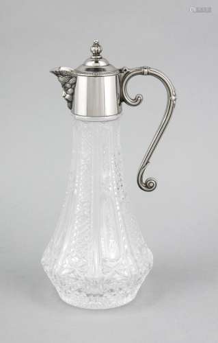 Carafe, 20th cent., mounting plated, figurative beak, glass with relief dec