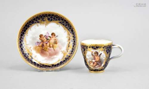 Mocha cup with saucer, KPM Berlin, 19th cent., 1. choice, painter's mark, t