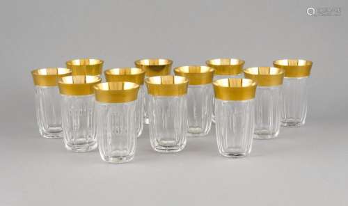 Twelve water glasses, mid 20th century, probably Harrach Glashütte, round s