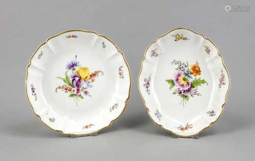 Two bowls, Nymphenburg, mark 1925-75, form Cumberland, polychrome flower pa
