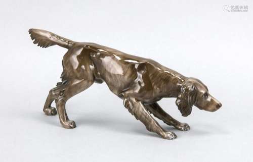 Running Setter, Rosenthal, Selb, 1920s, naturalist painted in brown, L. 26