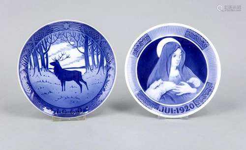 Two Christmas plates, Royal Copenhagen, Denmark, design in light relief, pa