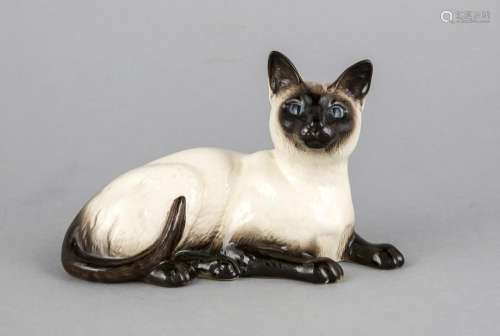 Lying Siamese, Royal Doulton, England, 20th century, colorfully painted in