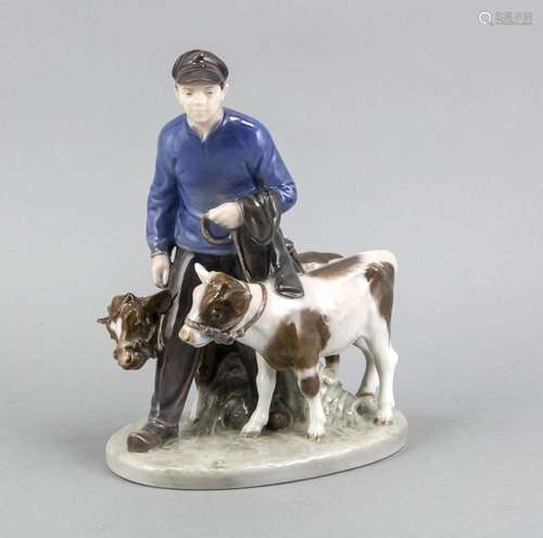 Farmer with two calves, Royal Copenhagen, mark 1963, designed by Christian