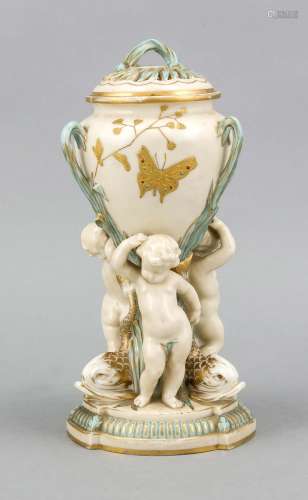 Potpourri vase, Copeland, England, late 19th century, three putti carrying