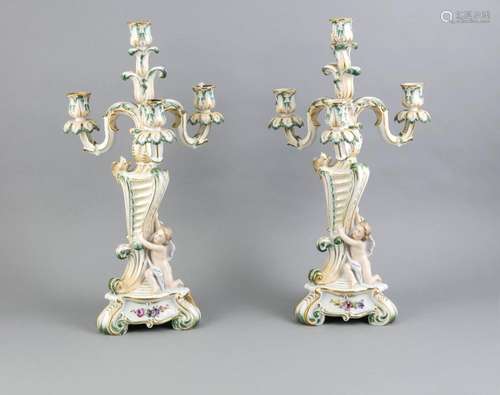 Pair of candlesticks, 4 flames, Royal Copenhagen, Denmark, 19th century, on