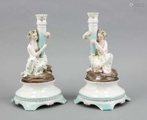 Pair of figurative candlesticks, prop. France, 19th century, two female fig