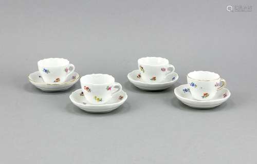 Four mocha cups with saucers, Meissen, mark after 1934, 1st quality, form N