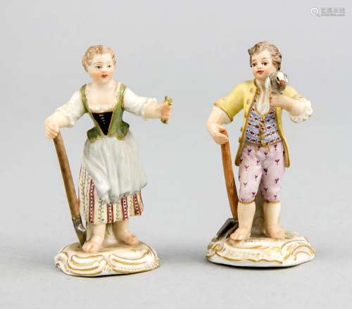 2 miniature figures, Meissen, pommel swords around 1880, 1st choice, Garden