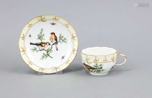 Cup with saucer, KPM Berlin, around 1810, 1st quality, Ozier form, polychro