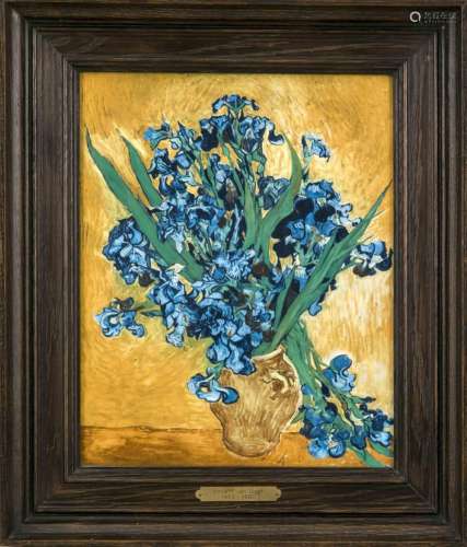 Picture tile, Delft, 1990, 'Irises' by Van Gogh, on the 100th anniversary o