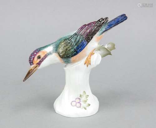 Kingfisher on tree stump, Meissen, around 2000, 1st quality, model no. 7722