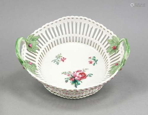 English Basket, KPM Berlin, c. 1830, 1st quality, polychrome floral paintin