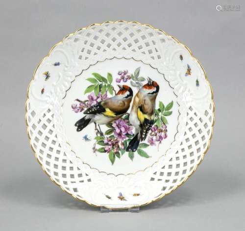 Large breakthrough bowl, Meissen, mark 1850-1924, 1st quality, polychrome p