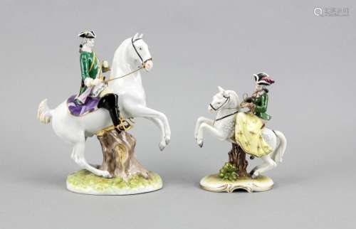 Two equestrian figures, Volkstedt, Thuringia, 20th century, elegant horsewo
