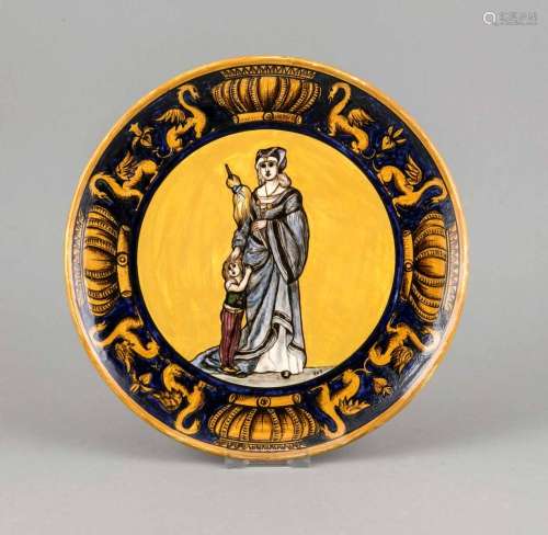 Teller, Keramik nach Vorbild von Ginori oder Gien, 20. Jh., Rand mit Drache