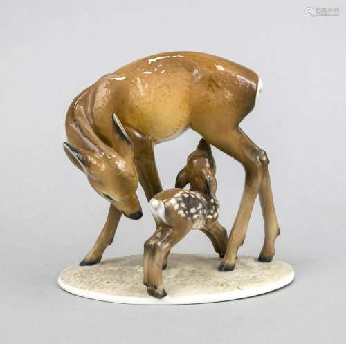 Deer with his fawn, Rosenthal, stamp of the art department in Selb, 1939, d