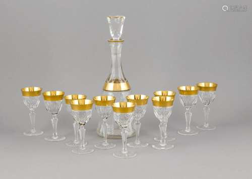 Eleven liqueur glasses and carafe, mid-20th century, presumably Harrach'sch