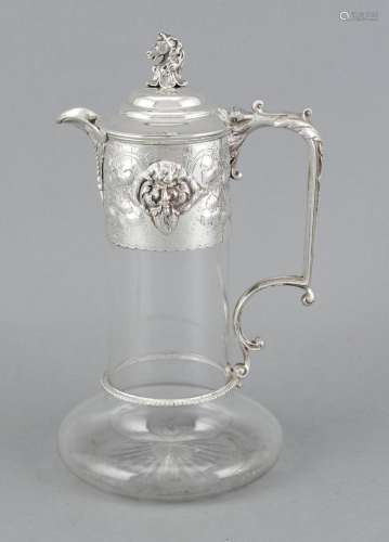 Carafe, England, 20th century, mounting plated, clear glass, h. 27 cm