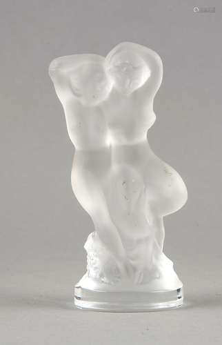 Two female nudes, France, 20th cent., Lalique, on oval plinth, clear, mostl