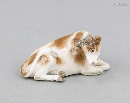 Lying Miniatur cow, Meissen, mark 1850-1924, 1st quality, designed by Johan