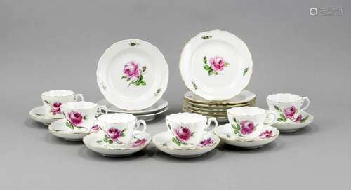 Six place settings, 21-pcs., Meissen, marks 1850-1924, 2nd quality, polychr