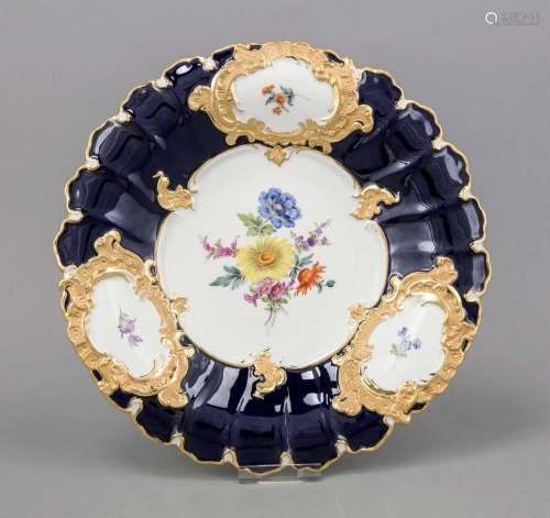 Plates, Meissen, after 1950, 2nd choice, polychrome flower painting in the